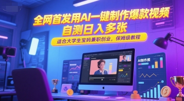 全网首发用AI一键制作爆款视频，自测日入多张，适合大学生宝妈兼职创业，保姆级教程-创薯资源