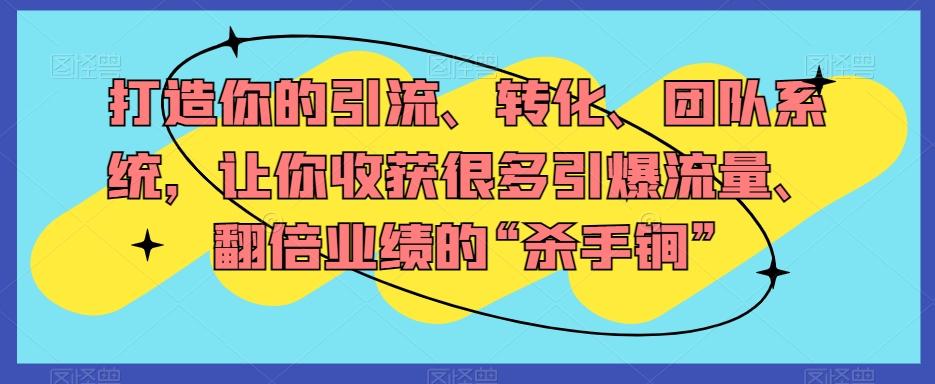打造你的引流、转化、团队系统，让你收获很多引爆流量、翻倍业绩的“杀手锏”-创薯资源