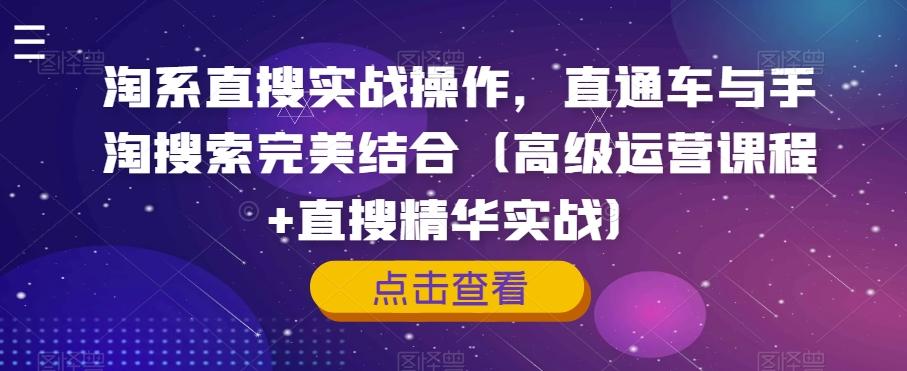 淘系直搜实战操作，直通车与手淘搜索完美结合（高级运营课程+直搜精华实战）-创薯资源