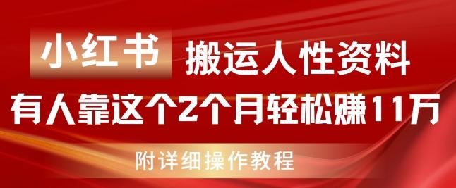小红书搬运人性资料，有人靠这个2个月轻松赚11w，附教程【揭秘】-创薯资源