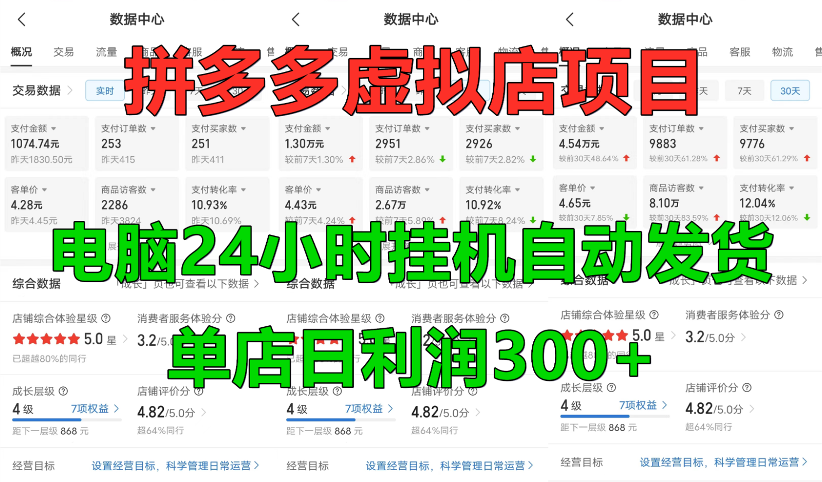 拼多多虚拟店铺项目，电脑挂机自动发货，单店日利润300+-创薯资源