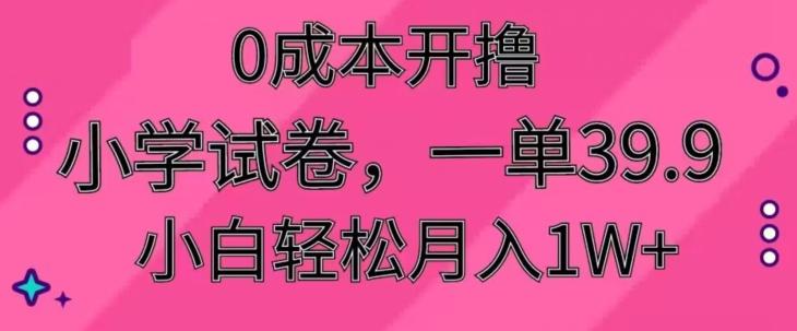 0成本开撸，小学试卷，一单39.9，小白轻松月入1W+-创薯资源