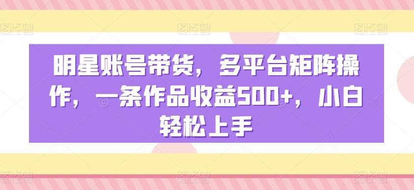 明星账号带货，多平台矩阵操作，一条作品收益500+，小白轻松上手【揭秘】-创薯资源