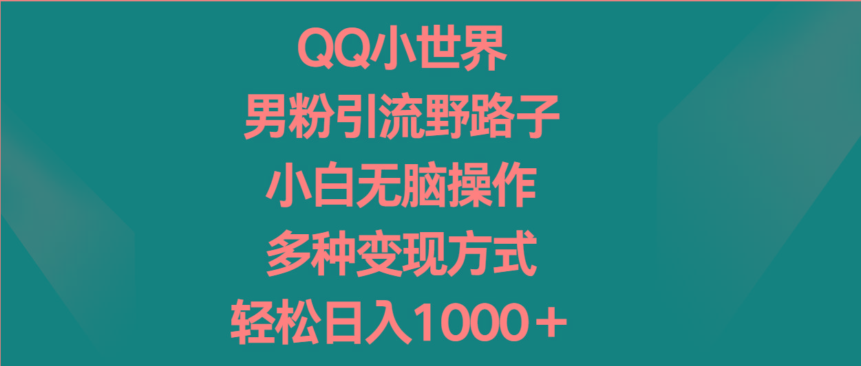 QQ小世界男粉引流野路子，小白无脑操作，多种变现方式轻松日入1000＋-创薯资源