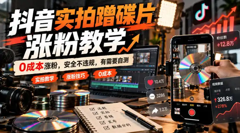 抖音实拍蹭碟片涨粉教学，0成本涨粉，安全不违规，有需要自测-创薯资源