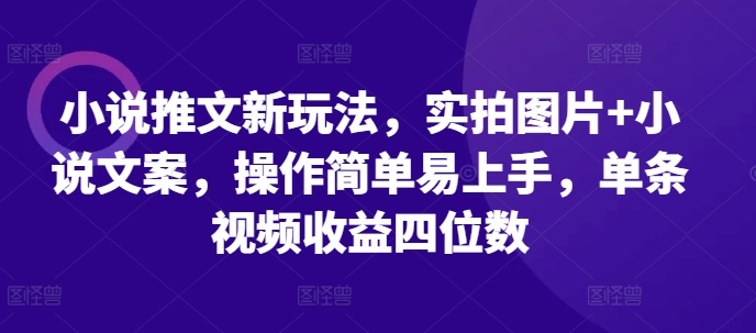 小说推文新玩法，实拍图片+小说文案，操作简单易上手，单条视频收益四位数-创薯资源