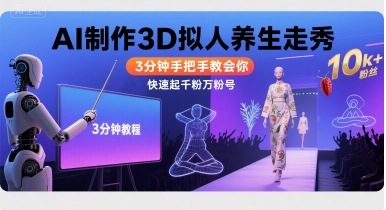 Ai制作3D拟人养生走秀，3分钟手把手教会你，快速起千粉万粉号-创薯资源