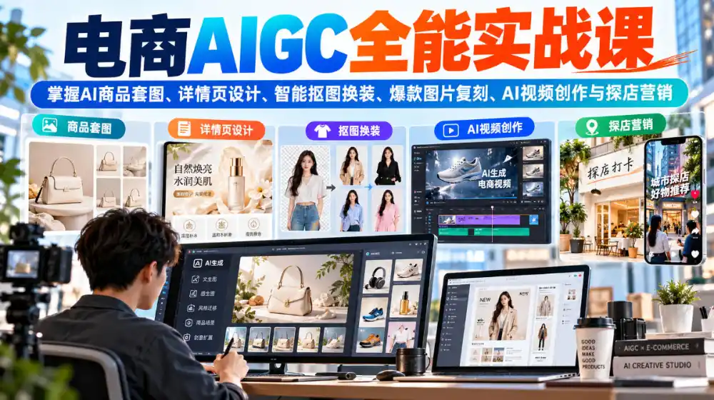 电商AIGC全能实战课：掌握AI商品套图、详情页设计、智能抠图换装、爆款图片复刻、AI视频创作与探店营销-创薯资源