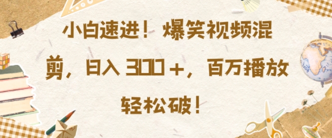 小白速进，爆笑视频混剪，日入3张，百万播放轻松破【揭秘】-创薯资源