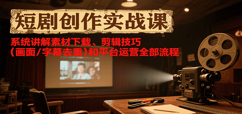 短剧创作实战课，系统讲解素材下载、剪辑技巧(画面/字幕去重)和平台运营全部流程-创薯资源