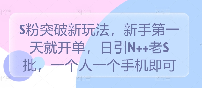 S粉突破新玩法，新手第一天就开单，日引N++老S批，一个人一个手机即可【揭秘】-创薯资源