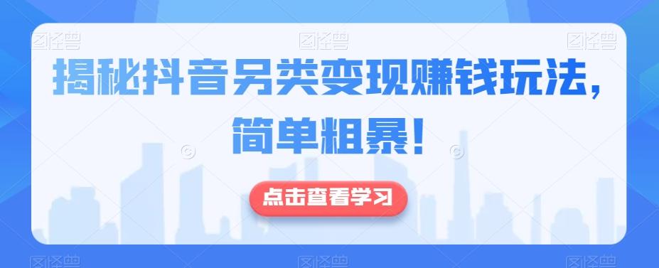 揭秘抖音另类变现赚钱玩法，简单粗暴！-创薯资源