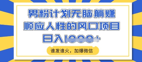 男粉计划无脑躺Z，顺应人性的风口项目，谁发谁火，加爆微信，日入多张【揭秘】-创薯资源