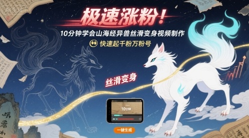 极速涨粉！10分钟学会山海经异兽丝滑变身视频制作，快速起千粉万粉号-创薯资源