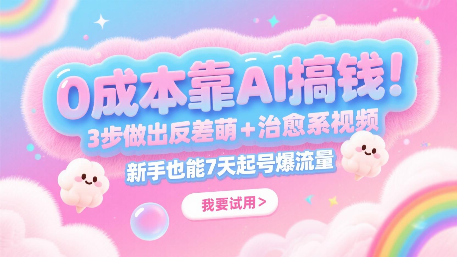 0成本靠AI搞钱！3步做出反差萌+治愈系视频，新手也能7天起号爆流量，月入5位数-创薯资源