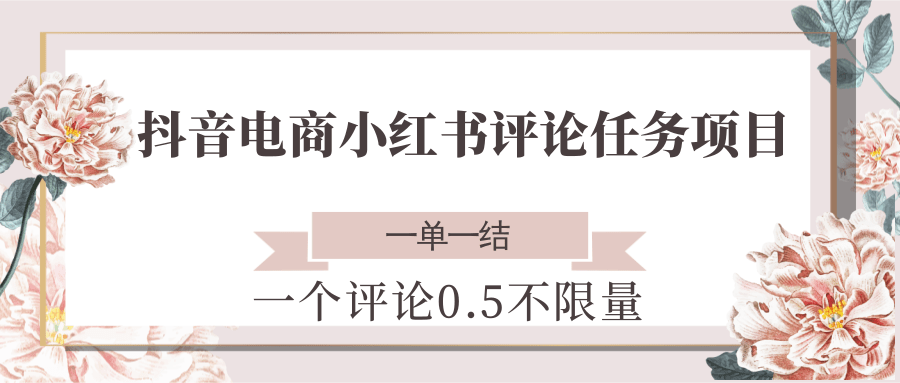 抖音电商小红书评论任务项目，一个评论0.5，一单一结 不限量-创薯资源