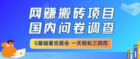 网创搬砖项目，国内问卷调查，小白轻松上手，一天三四张的也不难，干就完了【揭秘】-创薯资源