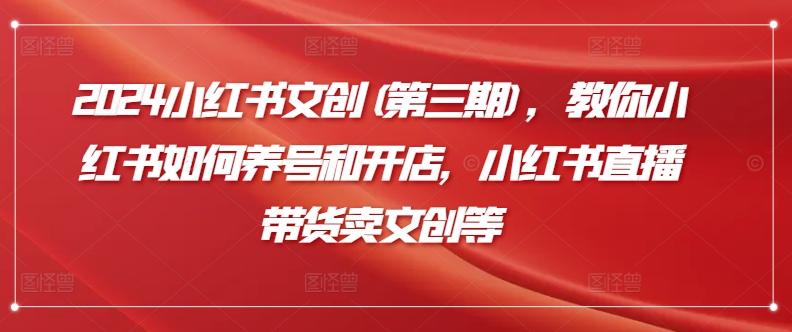 2024小红书文创(第三期)，教你小红书如何养号和开店，小红书直播带货卖文创等-创薯资源