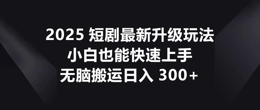 2025短剧最新升级玩法，小白也能快速上手，无脑搬运日入300+-创薯资源