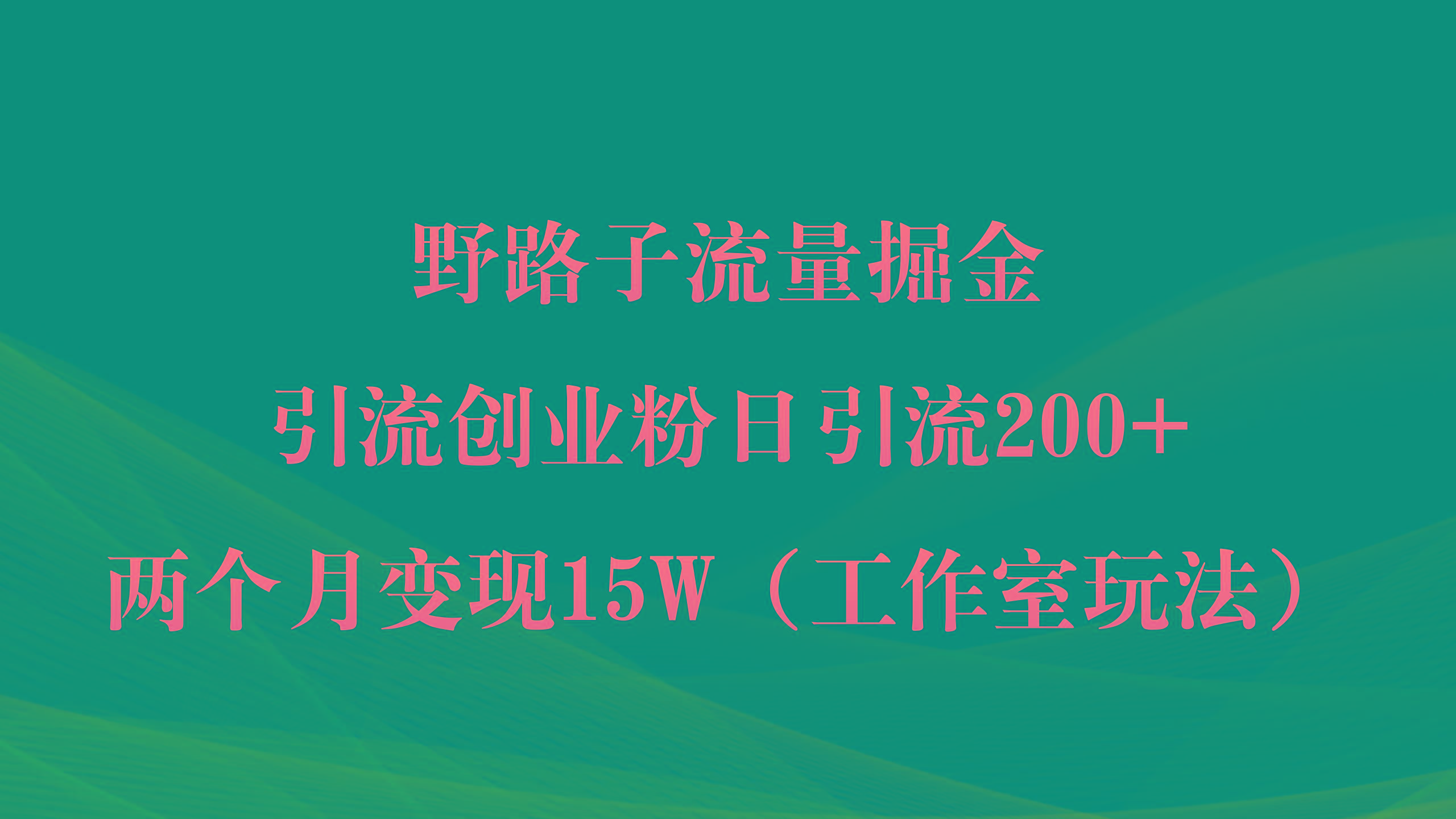 (9513期)野路子流量掘金，引流创业粉日引流200+，两个月变现15W(工作室玩法))-创薯资源