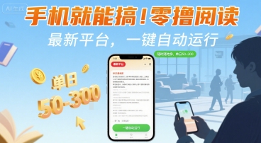 手机就能搞！零撸阅读挂G，最新平台，一键自动运行，随时随地挣，单日50-3张+【揭秘】-创薯资源