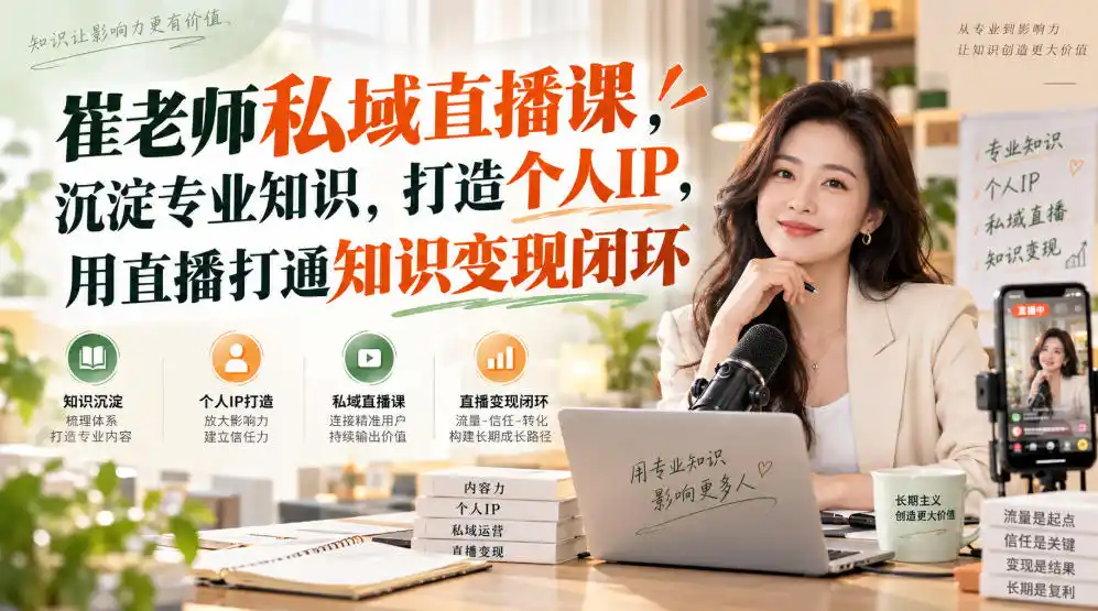 崔老师私域直播课，沉淀专业知识，打造个人IP，用直播打通知识变现闭环-创薯资源