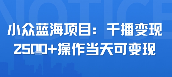 小众蓝海项目，千播变现2.5k+操作当天可变现-创薯资源