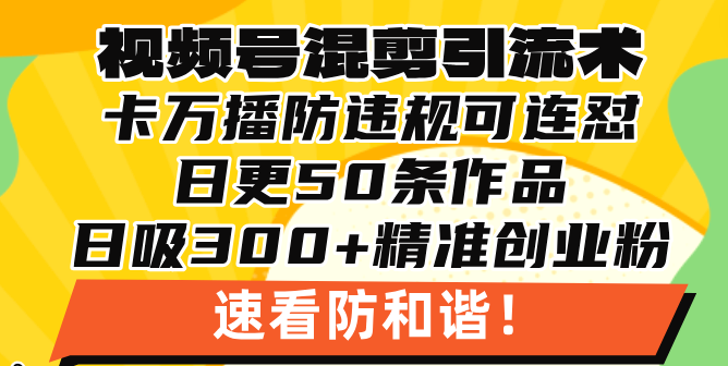 视频号混剪引流技术，500万播放引流17000创业粉，操作简单当天学会-创薯资源