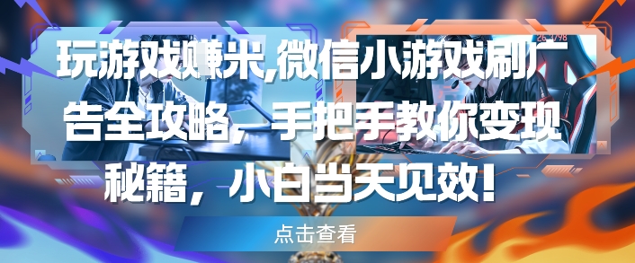 玩游戏挣米，微信小游戏刷广告全攻略，手把手教你变现秘籍，小白当天见效-创薯资源