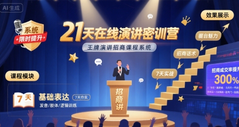 21天在线演讲密训营，王牌演讲招商课程系统-创薯资源