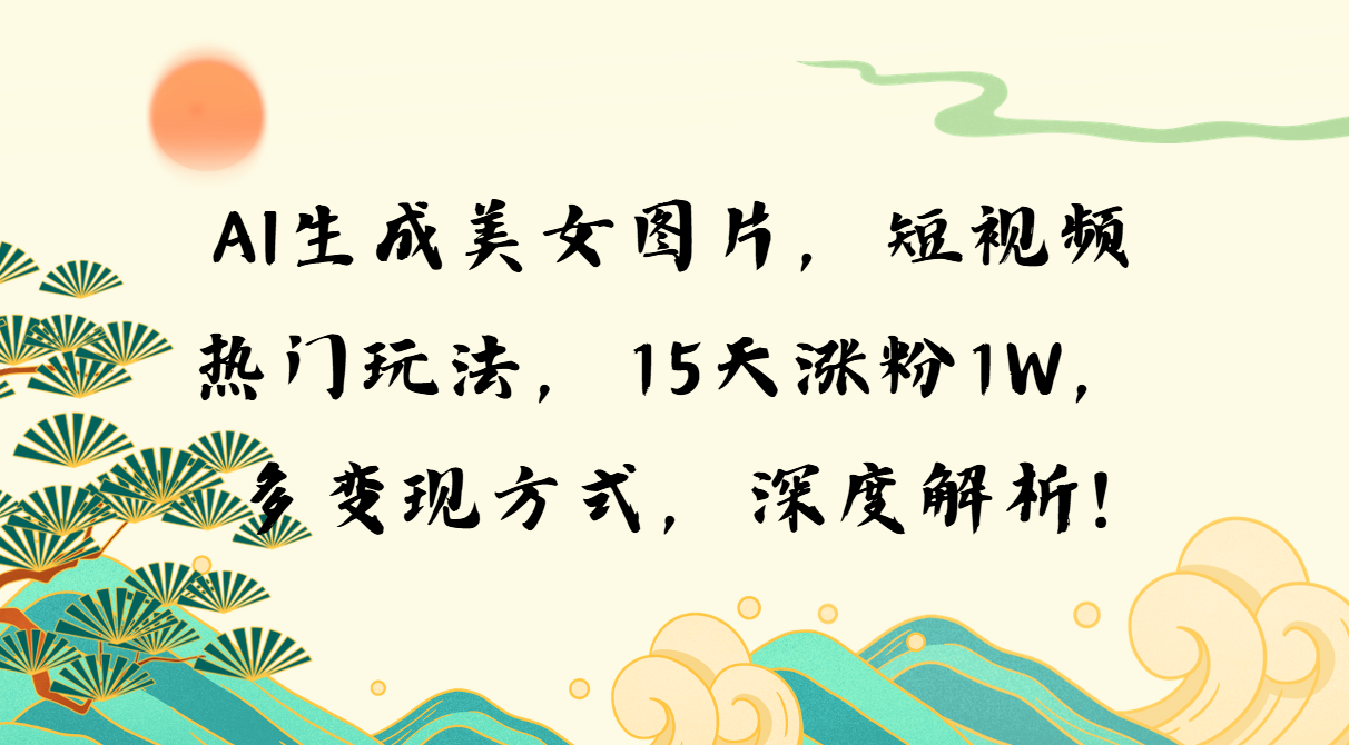 AI生成美女图片，短视频热门玩法，15天涨粉1W，多变现方式，深度解析!-创薯资源