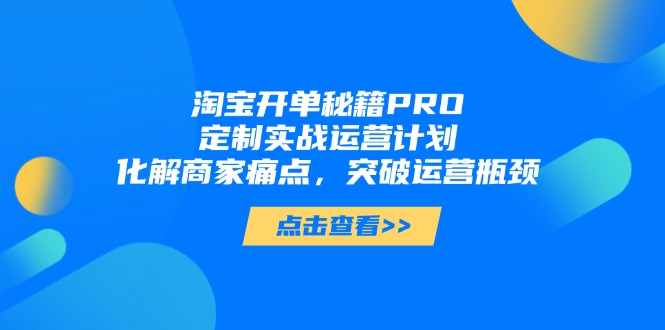 淘宝开单秘籍PRO，定制实战运营计划，化解商家痛点，突破运营瓶颈-创薯资源