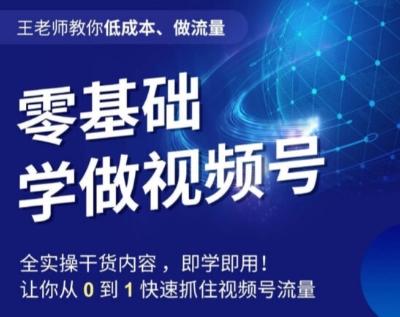 王老师教你低成本、做流量，零基础学做视频号，0-1快速抓住视频号流量-创薯资源