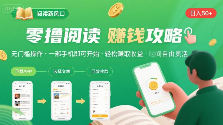 零撸阅读新风口，无门槛轻松挣，一部手机，日入 50-3张【揭秘】-创薯资源