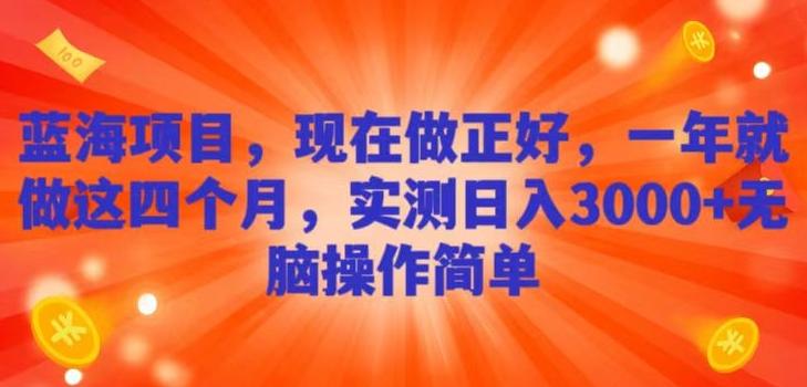 蓝海项目，现在做正好，一年就做这4个月，实测日入3000+，无脑简单操作！-创薯资源