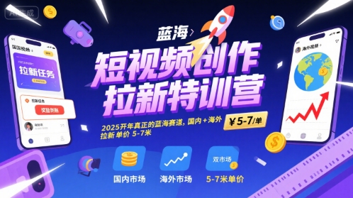 短视频创作拉新特训营，2025开年真正的蓝海赛道，国内+海外，拉新单价5-7米-创薯资源