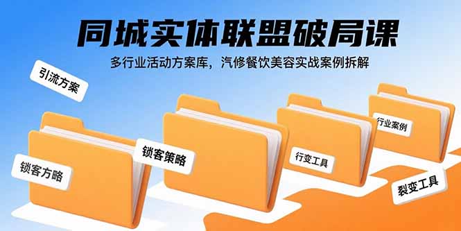 同城实体联盟破局课，多行业活动方案库，汽修餐饮美容实战案例拆解-创薯资源