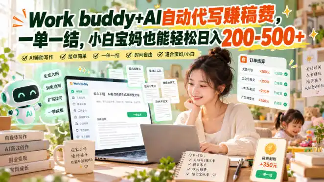 Work buddy+AI自动代写賺稿费，一单一结，小白宝妈也能轻松日入200-500+-创薯资源