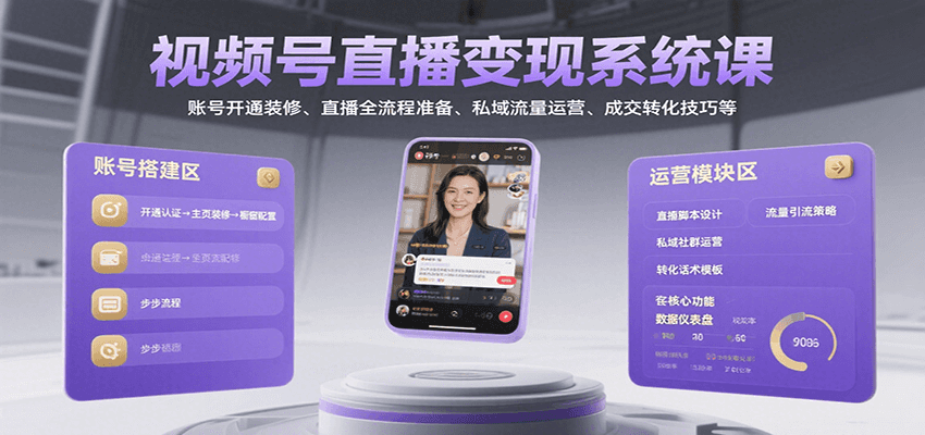 视频号直播变现系统课，账号开通装修、直播全流程准备、私域流量运营、成交转化技巧等-创薯资源
