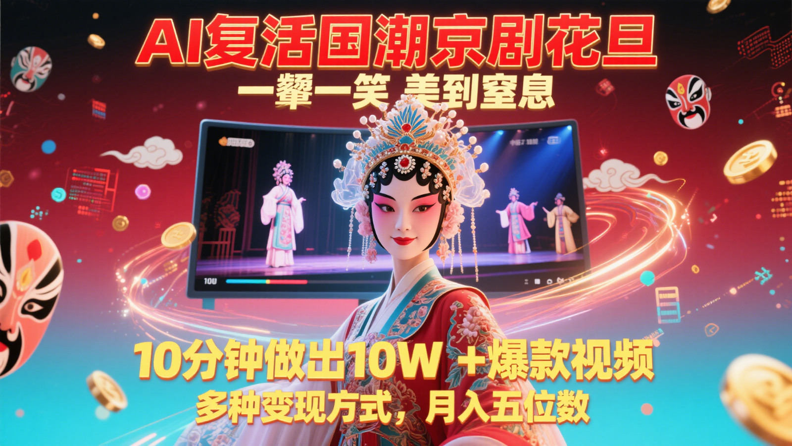 AI复活国潮京剧花旦，一颦一笑美到窒息，10分钟做出10W+爆款视频，多种变现方式-创薯资源