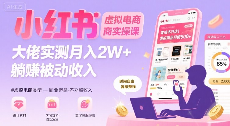 小红书虚拟电商，大佬实测月入2W+，实现被动收入-创薯资源