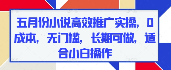 五月份小说高效推广实操，0成本，无门槛，长期可做，适合小白操作-创薯资源