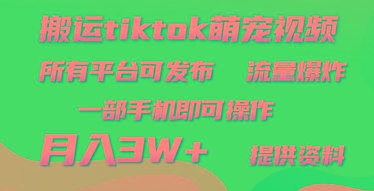 (9618期)搬运Tiktok萌宠类视频，一部手机即可。所有短视频平台均可操作，月入3W+-创薯资源
