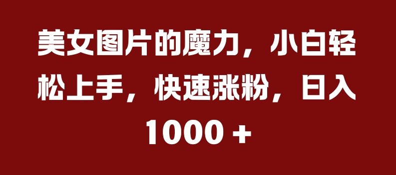 美女图片的魔力，小白轻松上手，快速涨粉，日入几张【揭秘】-创薯资源