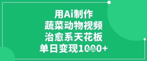 用Ai制作蔬菜动物视频，治愈系天花板，单日变现1k-创薯资源