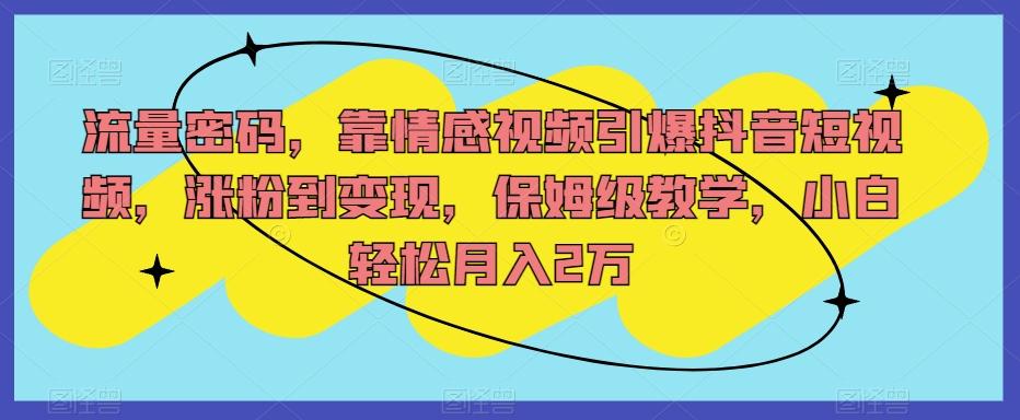 流量密码，靠情感视频引爆抖音短视频，涨粉到变现，保姆级教学，小白轻松月入2万【揭秘】-创薯资源