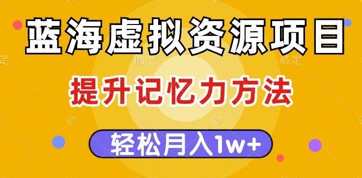 蓝海虚拟资源项目，提升记忆力方法，多种变现方式，轻松月入1w+【揭秘】-创薯资源