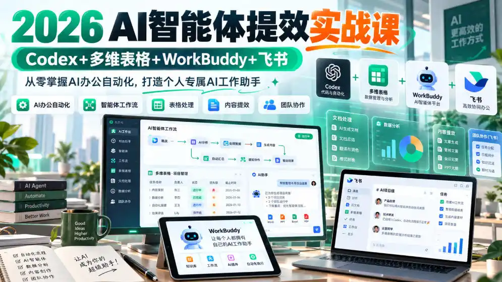 2026 AI智能体提效实战课：Codex+多维表格+WorkBuddy+飞书，从零掌握AI办公自动化，打造个人专属AI工作助手-创薯资源