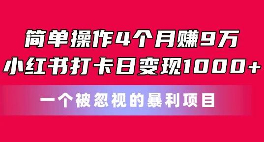 简单操作4个月赚9w，小红书打卡日变现1k，一个被忽视的暴力项目【揭秘】-创薯资源