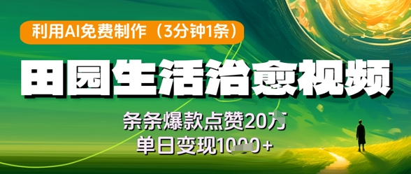 利用AI免费制作田园生活治愈视频，条条爆款点赞20W，单日变现几张-创薯资源